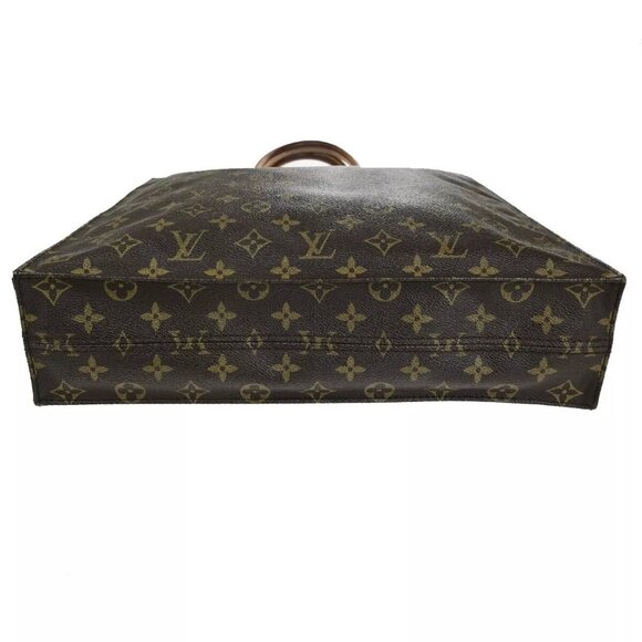 LOUIS VUITTON Logo Sac Plat Hand Tote Bag Monogram Leather Brown - Picture 9 of 14